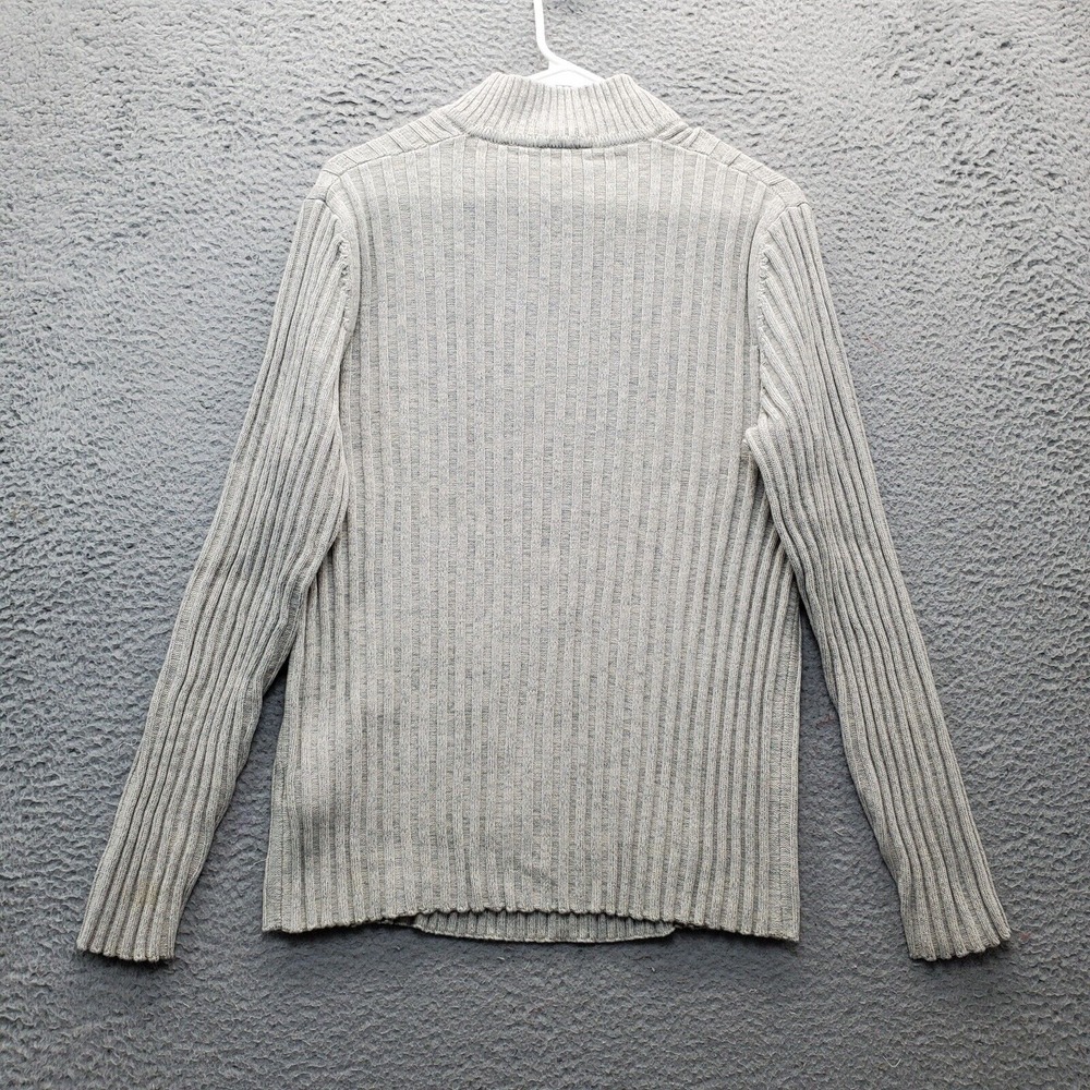 DKNY Sweater Mens Large Gray‎ Chunky Knit Ribbed Stretch Mock Neck Quarter Zip - Picture 2 of 7